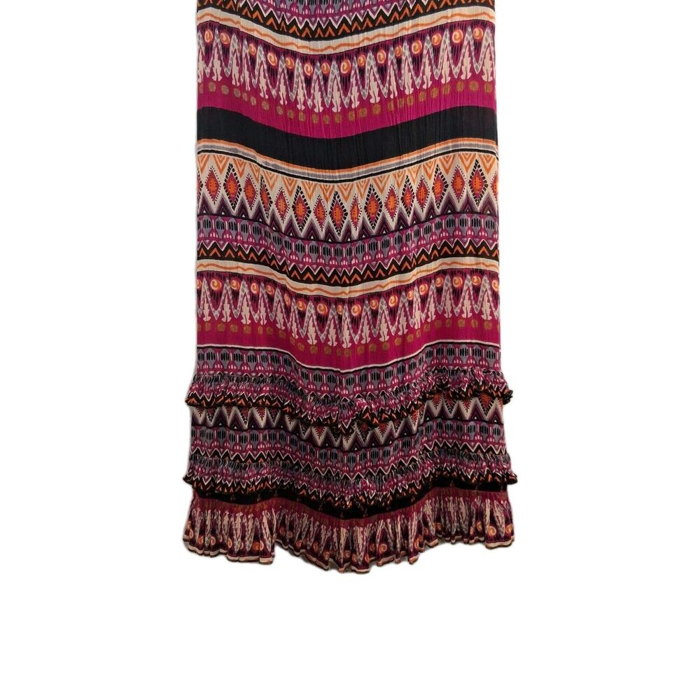 Boho Festival Maxi Skirt Size S Tribal Print Tiered Ruffle Hem Hippie Gypsy Cott - Picture 10 of 13